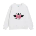 Detailed view of kids white Halloween sweatshirt with pink MOM STER graphic print - 100 / Tops / Style 1