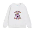 Close-up of kids white crewneck sweatshirt with 'Sorta Sweet Sorta Spooky' skull print. - 100 / Tops / Style 3