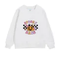 Customizable white children's Halloween sweatshirt featuring 'Spooky Babe' pumpkin graphic - 100 / Tops / Style 4