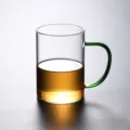 Mug en verre transparent résistant à la chaleur avec anse verte élégante pour thé - 300ml / Vert
