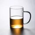 Elegante tazza da tè in vetro termoresistente con manico verde e corpo trasparente - Nero