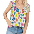 Close-up of vibrant colorful leopard print on women's U-neck sleeveless tank top - S / Tops / Colorful Leopard 1