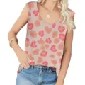 Detailed view of women's U-neck loose tank top with pink leopard heart print - S / Tops / Colorful Leopard 2