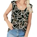Detailed view of the women's loose U-neck sleeveless tank top with cow print pattern - Leopard 2