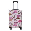 Gedetailleerde weergave van elastische kofferhoes met roze cowgirl laarzen en harten - S / Western cowboy