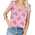 Detail of pink sleeveless tank top with vintage cowboy pattern and comfortable U-neck - Cowboy 1