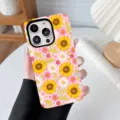 Close-up of vibrant sunflower and floral print pattern on a pink phone case - Sunflower 2 / iPhone X/XS