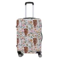 Elastische kofferhoes met hooglandkoe- en bloemenprint voor optimale reisbescherming - S / Schotse hooglander