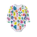 Detailed view of white baby long-sleeve bodysuit featuring colorful abstract leopard pattern - 3m / Multicolor Leopard 1