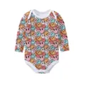 Detailed view of long-sleeve baby bodysuit with colorful retro smiley face print - 3m / Smile Style 1