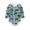 Baby long-sleeved bodysuit featuring a repeat pattern of various cattle on light blue - 3m / Cute Cow 2