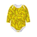 Soft yellow long sleeve baby bodysuit with all-over softball pattern and white trim edges - 3m / Softball 2