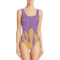 Costume da bagno intero viola con stampa di zuccherini colorati e motivo a cialda - Viola