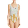 Vista frontale del costume intero da donna con motivo a zuccherini colorati e cialda - Bianco Latte