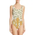 Dettaglio costume da bagno intero leopardato da donna con grafica con cono gelato - Leopardo Colorato 2