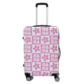 Reiskoffer beschermhoes met roze en wit geblokt MAMA bloemenontwerp voor bagage - S / Roze Schakerbord MAMA