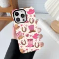Close-up of pink cowboy boot and hat pattern on a stylish and durable iPhone case - Cowboy 3 / iPhone X/XS