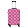 Detailweergave van de roze geblokte kofferbeschermhoes van elastische en duurzame stof - S / Roze Schaakbord