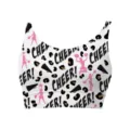 Women's white crop top sports bra with leopard and pink cheerleader pattern print - Letter 2