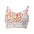 Close-up of colorful leopard print on a women's comfortable sports bra crop top - Colorful Leopard 2