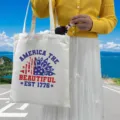 Independence Day canvas tote bag with patriotic America the Beautiful sunflower print - Style 12