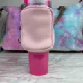 Pink neoprene water bottle pouch for 40oz tumbler with zipper pocket for phone and cash - Pink