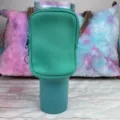 Teal neoprene pouch for 40oz tumbler with zipper closure for phone and keys - Mint Green