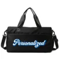 Black large capacity gym bag with personalized text for travel and sports - Black