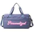 Purple large-capacity sports gym bag with personalized custom text design option - Blue