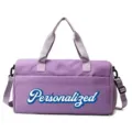 Large capacity purple travel duffel bag for sports with personalized text print - Purple