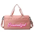 Pink large capacity sports gym bag with personalized text for travel and fitness - Pink