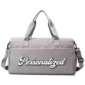 Grey large capacity sports gym bag with personalized text option for travel and fitness - Gray