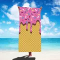 Levendige microvezel strandlaken met ijspatroon gepresenteerd op een zonnig tropisch strand. - 70x150cm / Zwart Raster Roos