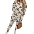 Women's two-piece casual sweatshirt set with vintage western cowboy rodeo pattern print - S / Top And Bottom / Brown Denim Set
