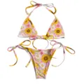 Front view of pink floral bikini set with sunflower and daisy prints for beach vacation - XS / Set / Sunflower Yellow