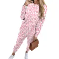 Casual pink checkered loungewear set with MAMA floral print sweatshirt and joggers - S / Top And Bottom / Pink and White Plaid Set