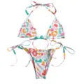 Vibrant colorful abstract leopard print bikini set featuring a triangle top and tie-side bottoms - XS / Set / Multicolor Leopard 2