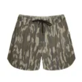 Front view detail of casual sports shorts with unique vertical camouflage tree bark pattern - S / Bottoms / Camouflage 1
