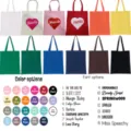 Customizable canvas tote bag with heart print featuring various color and font options - Custom Model