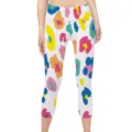 Pantalon de yoga court pour femme à imprimé léopard abstrait coloré et taille haute. - S / Léopard Multicolore 1