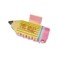 Close-up of creative pencil-shaped hair claw clip with customized MRS. NEWLY name engraving - #1 Yellow Striped Pencil Claw Clip
