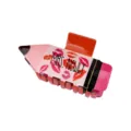 Detailed view of a personalized pink pencil hair claw clip with kiss pattern print - #3 Lip Print Pencil Claw Clip