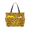 Detailed view showing the multi-pocket design of the sunflower leopard print beach bag - Sunflower 1