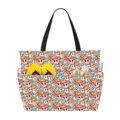 Detail showing large waterproof beach bag capacity with flip-flops in front pockets - Smiley Face
