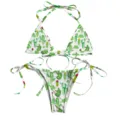 Detailed view of two-piece bikini with vibrant cactus print and adjustable side ties - Cactus