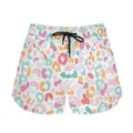 Detail showing vibrant abstract leopard print on white summer casual sports shorts - S / Bottoms / Leopard 1
