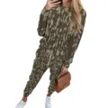Full view of women's two-piece camouflage print sweatshirt and jogger pants set - Green Camouflage Set