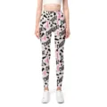 Detailed view of high-waist women's yoga leggings with leopard spots and cheerleader print - S / Black Lettering