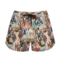 Detail view of western-style summer sports shorts with Highland cow and cactus graphic print - S / Bottoms / Yak