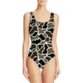 Detailed view of women's one-piece swimsuit featuring a stylish brown cow print pattern - XXS / Leopard 3